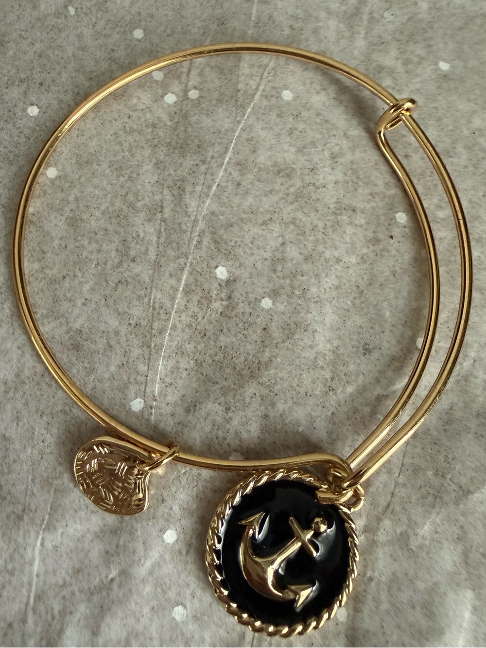 Gold-Tone Anchor Charm Bangle Bracelet - Black Enamel